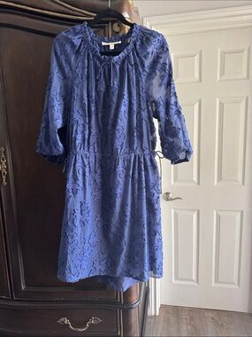 Collection B Blue Floral Eyelet Dress with Tie Neck size 14